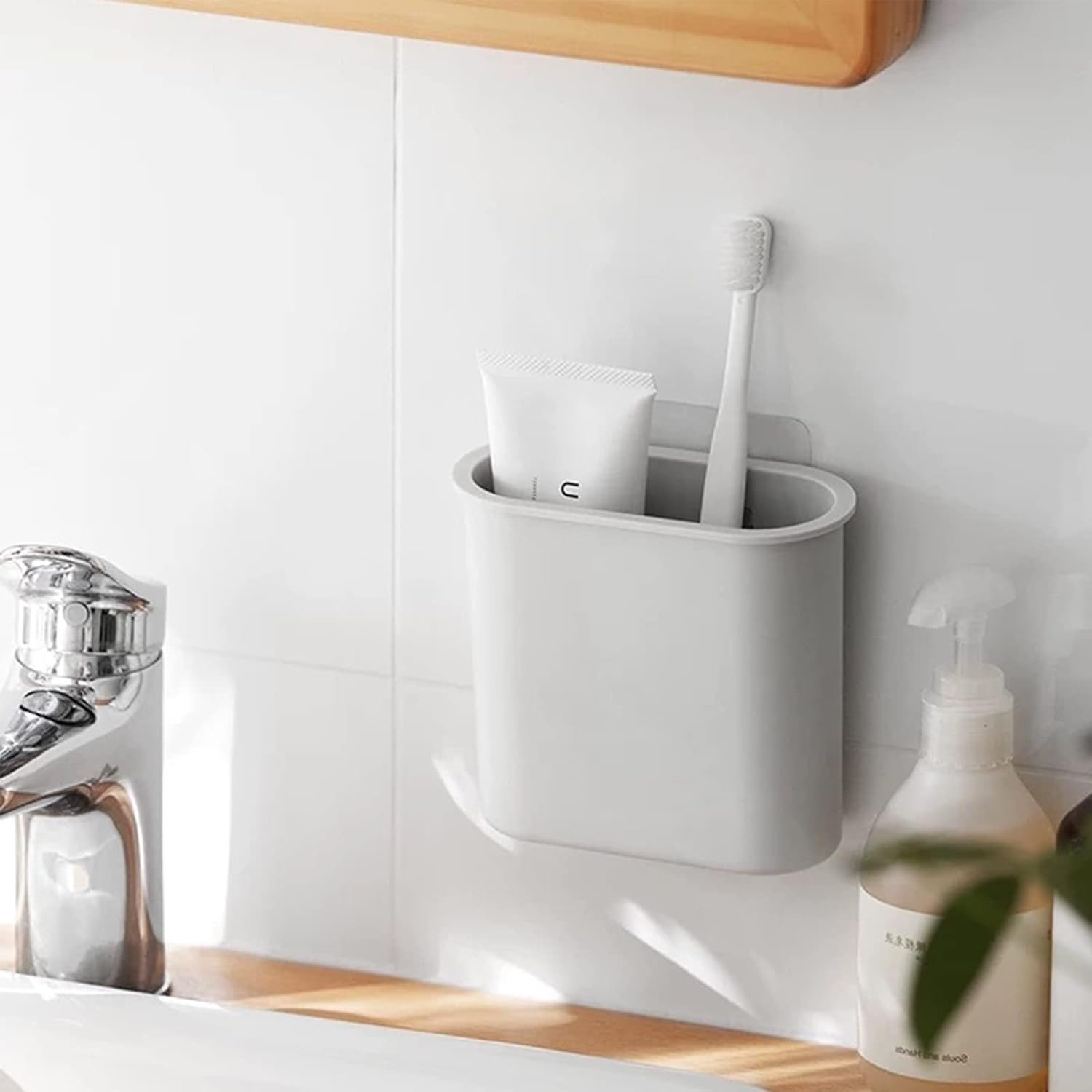 kulusionWall-Mounted Toothbrush Holder Easy-Hang Durable Space-Saving Grey