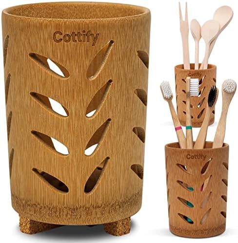 Eco-Friendly Bamboo Toothbrush Holder with Drainage - Multi-Functional in the Bathroom Kitchen