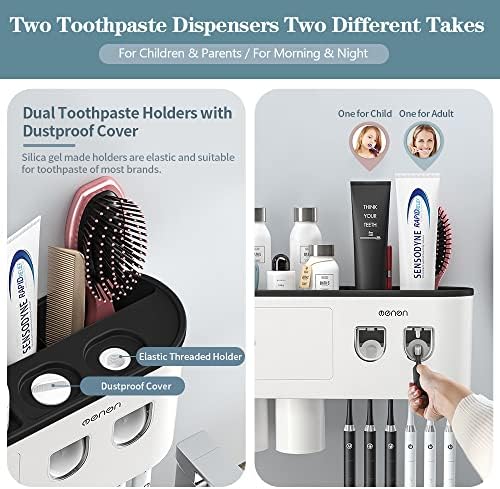 Toothbrush Holder with 2 Automatic Toothpaste Dispensers and 6 Brush Slots