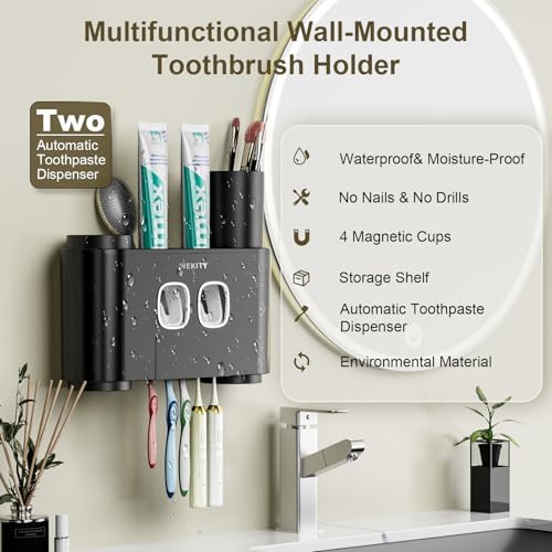 Wekity Wall Mounted Toothbrush Holder with Squeezers and Cups