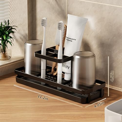 Sturdy 5-Slot Carbon Steel Toothbrush Holder with Drip Tray