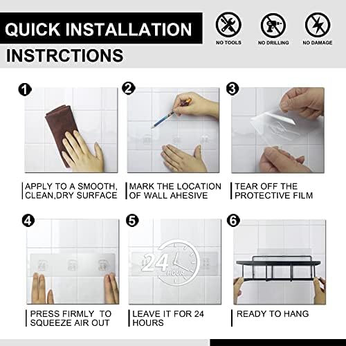 Shower Caddy Shelf with Hooks 4-Pack Adhesive
