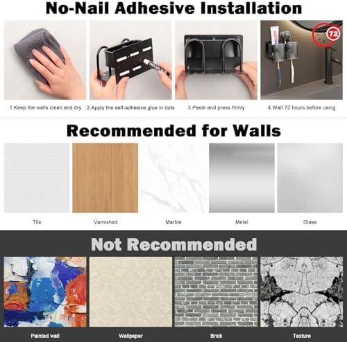 HarJue Adhesive Wall Toothbrush and Oral Care Organizer