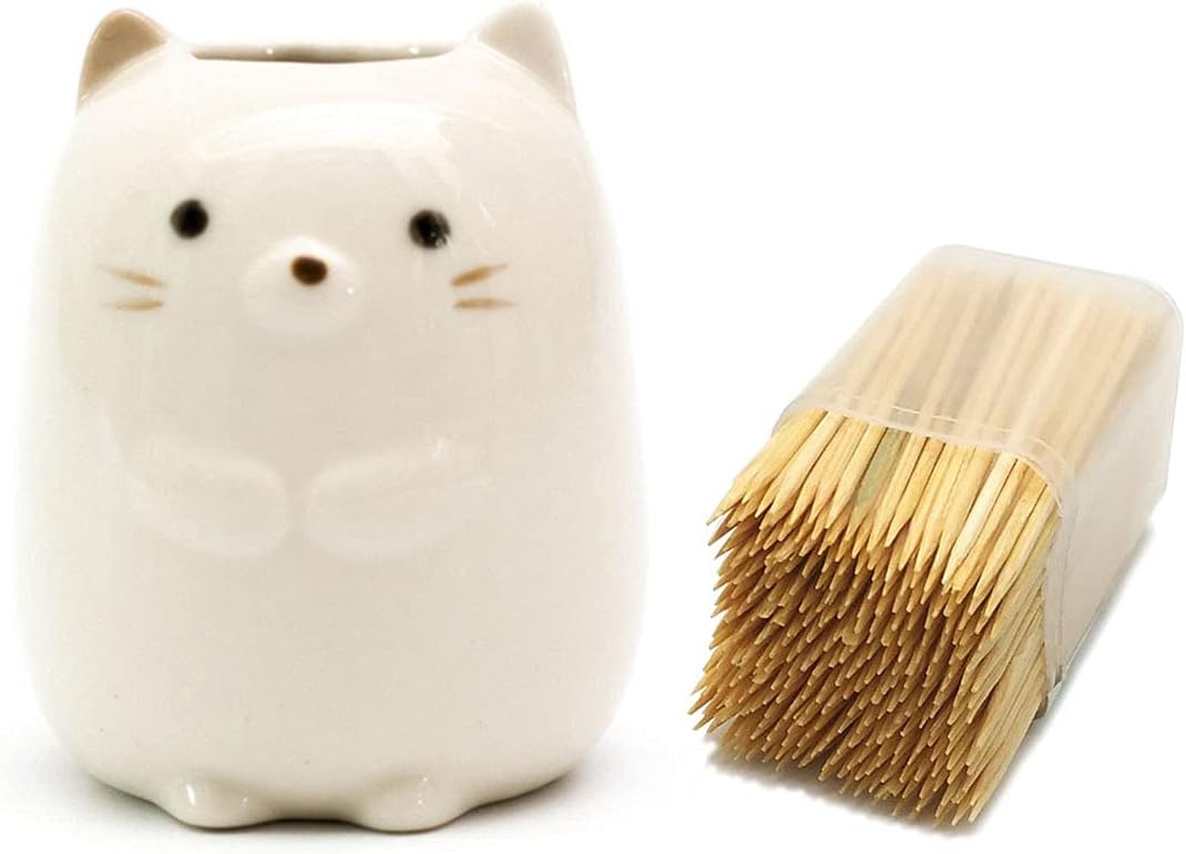 GARASANI Mini Ceramic Tooth Brush Holder for Kids Toothpick Stand White Design