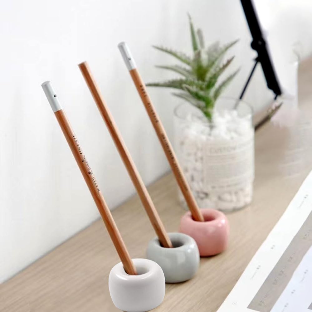 3 Pcs Mini Ceramic Toothbrush Holder Stand - Gray