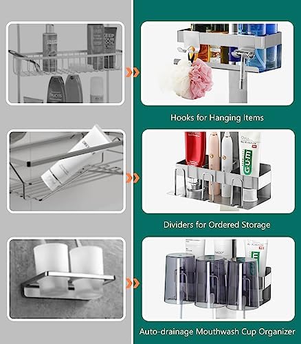 2 Tier Over The Door Shower Caddy with Hooks and Baskets