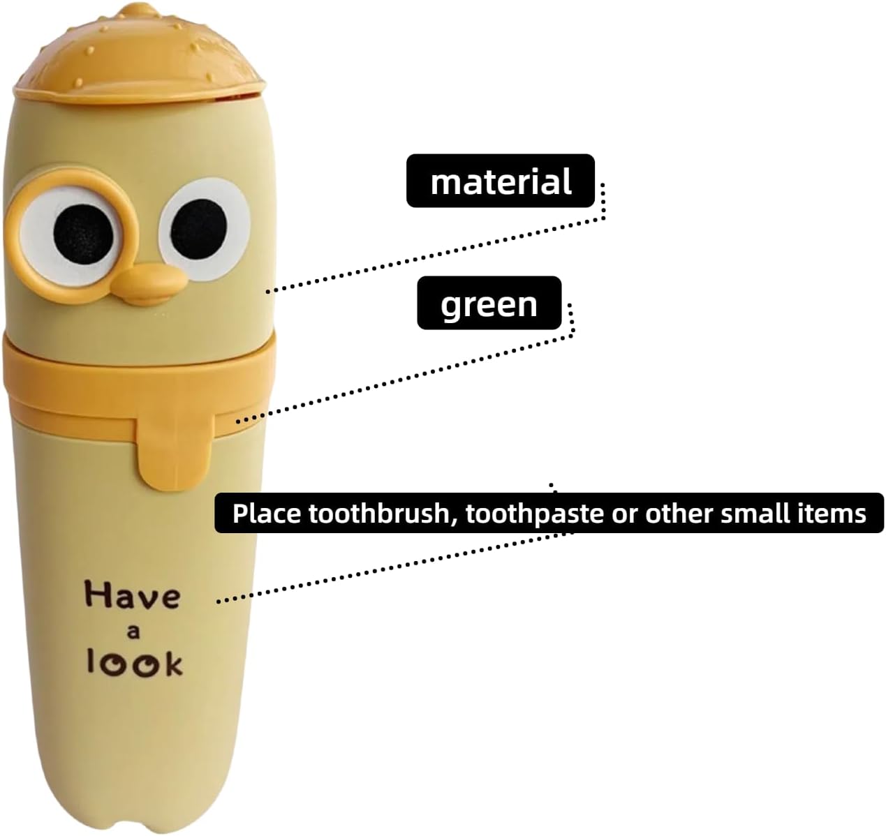 Cutie Cartoon Eyes Toothbrush Holder Mug 2-Pack Yellow Green