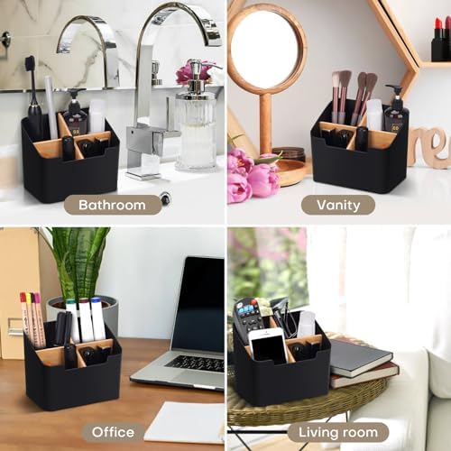 Toothbrush Holder with Divider for Bathroom Countertop Storage Black