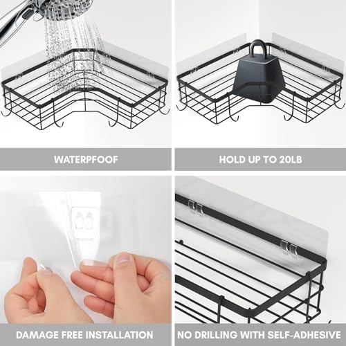 4-Pack Folding Showers Organizers Black No Drilling Durable