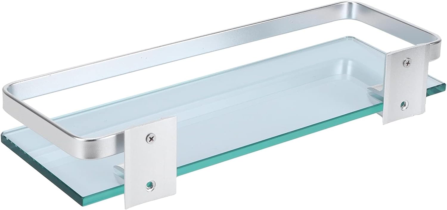 Aluminum Shower Shelf with Thick Glass Organizer for Bathroom
