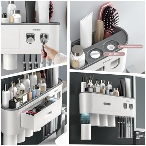No-Drill Wall Mounted Toothbrush Holder with Automatic Dispenser
