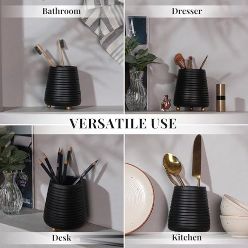 Folkulture 4x3 Wood Toothbrush Holder Black