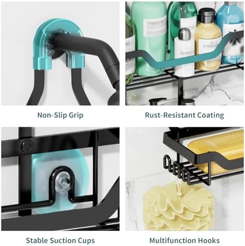 GAOKASE 3 Tier Shower Caddy with Baskets and Hooks - Black