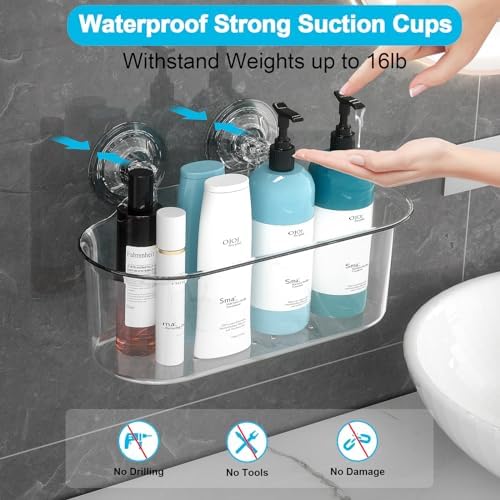Sleek Acrylic Shower Caddy No Drilling Strong Adhesive Removable Durable Waterproof