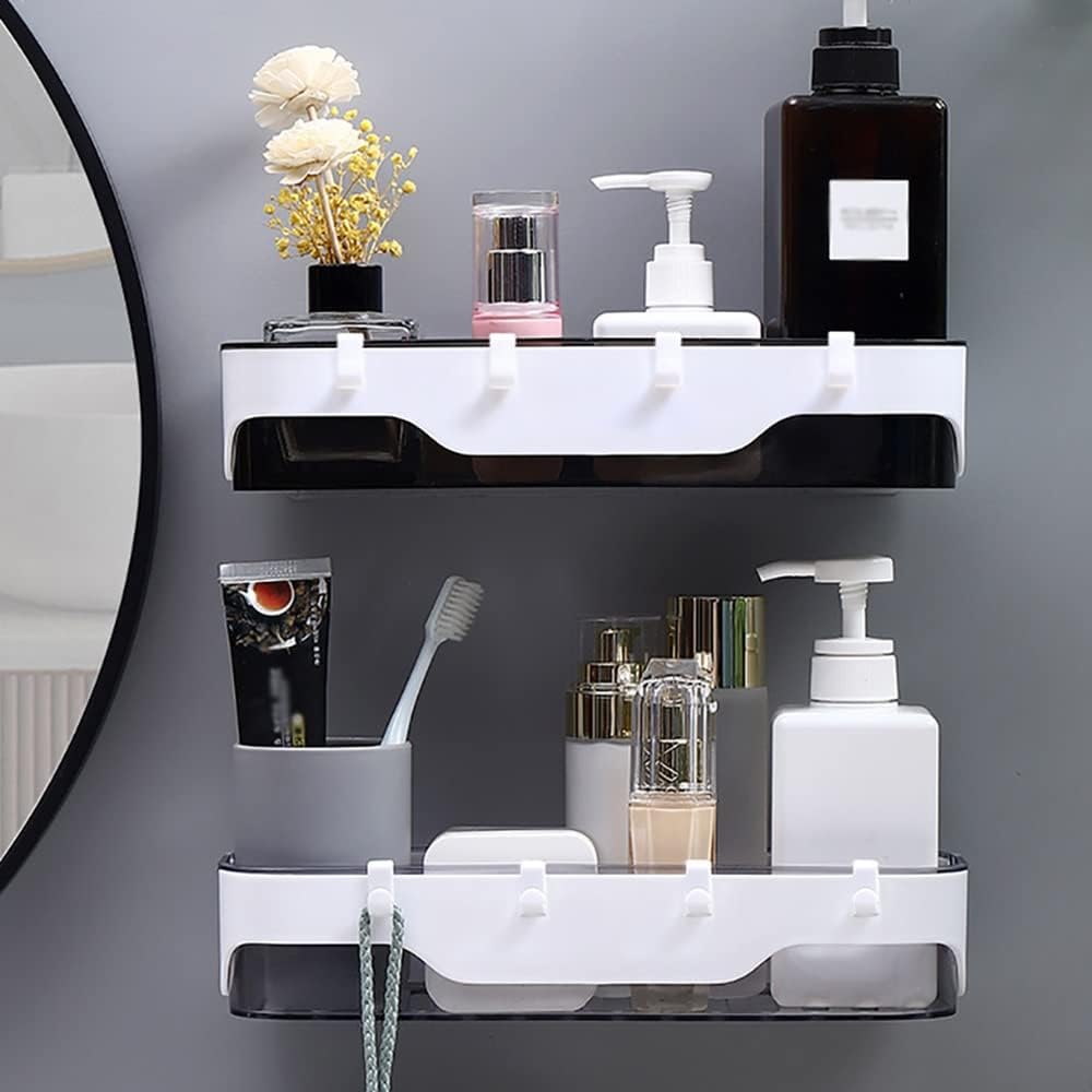 BAHELS Double-Layer Plastic Bathroom Organizer Wall-Mounted Caddy for Shampoo Cosmetics