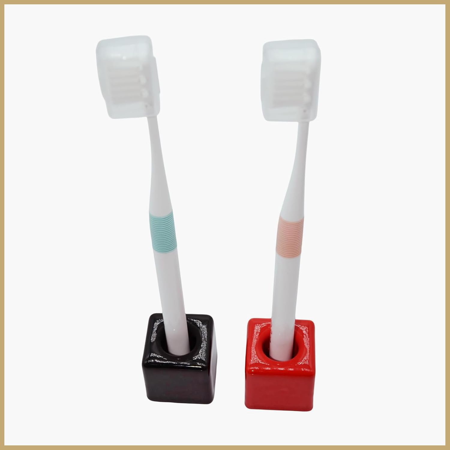 3-Piece Set Small Square Ceramic Toothbrush Holders Black Sleek Glazed