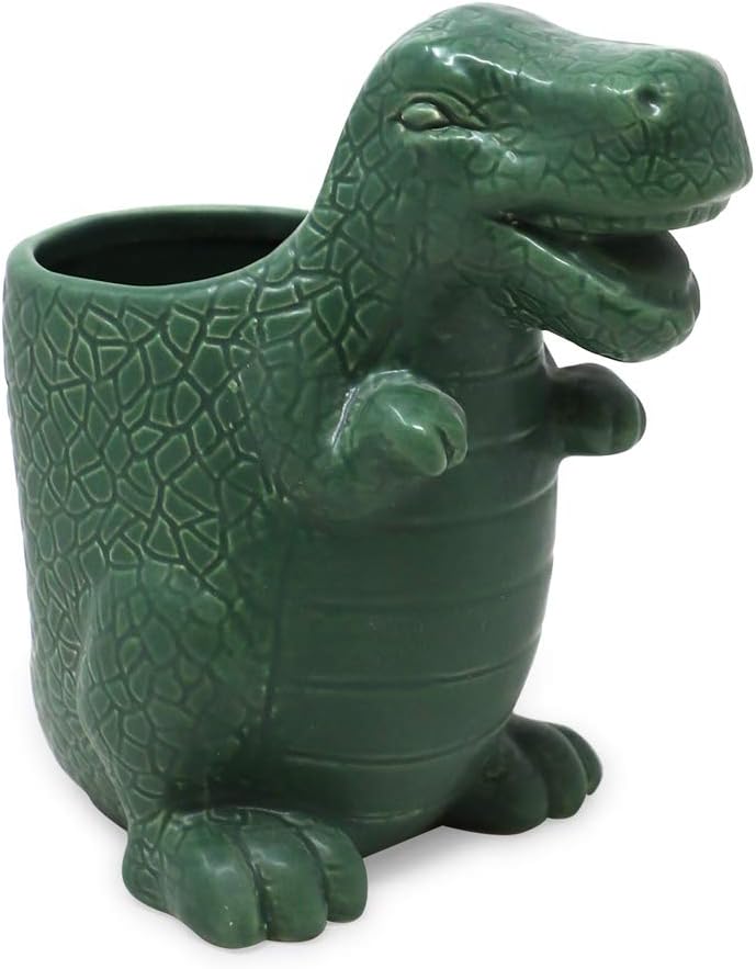 Isaac Jacobs Green Ceramic Dinosaur Cup and Brush Holder 1