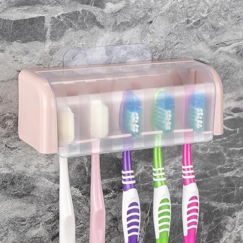 5 Slots Wall Mount Toothbrush Holder with Cover Bathroom or Shower Use