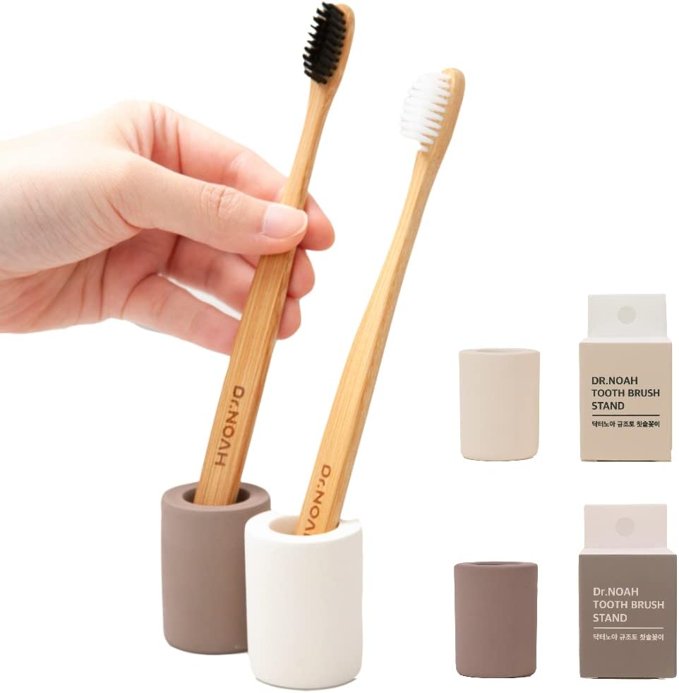Dr NOAH Ceramic Toothbrush Holders 2-Pack - Pink Beige Chocolate Brown