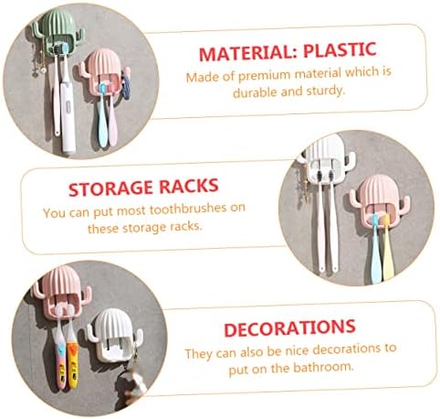 LIFKOME Wall-Mounted Cactus-Shape Toothbrush Towel Holder Pink White