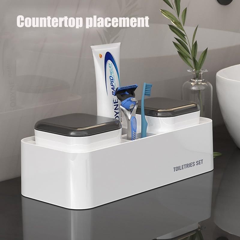 Wall-Mounted Toothbrush Holder for Bathroom 2 Cups Organizer