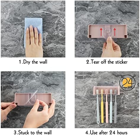 5 Slots Wall Mount Toothbrush Holder with Cover Bathroom or Shower Use