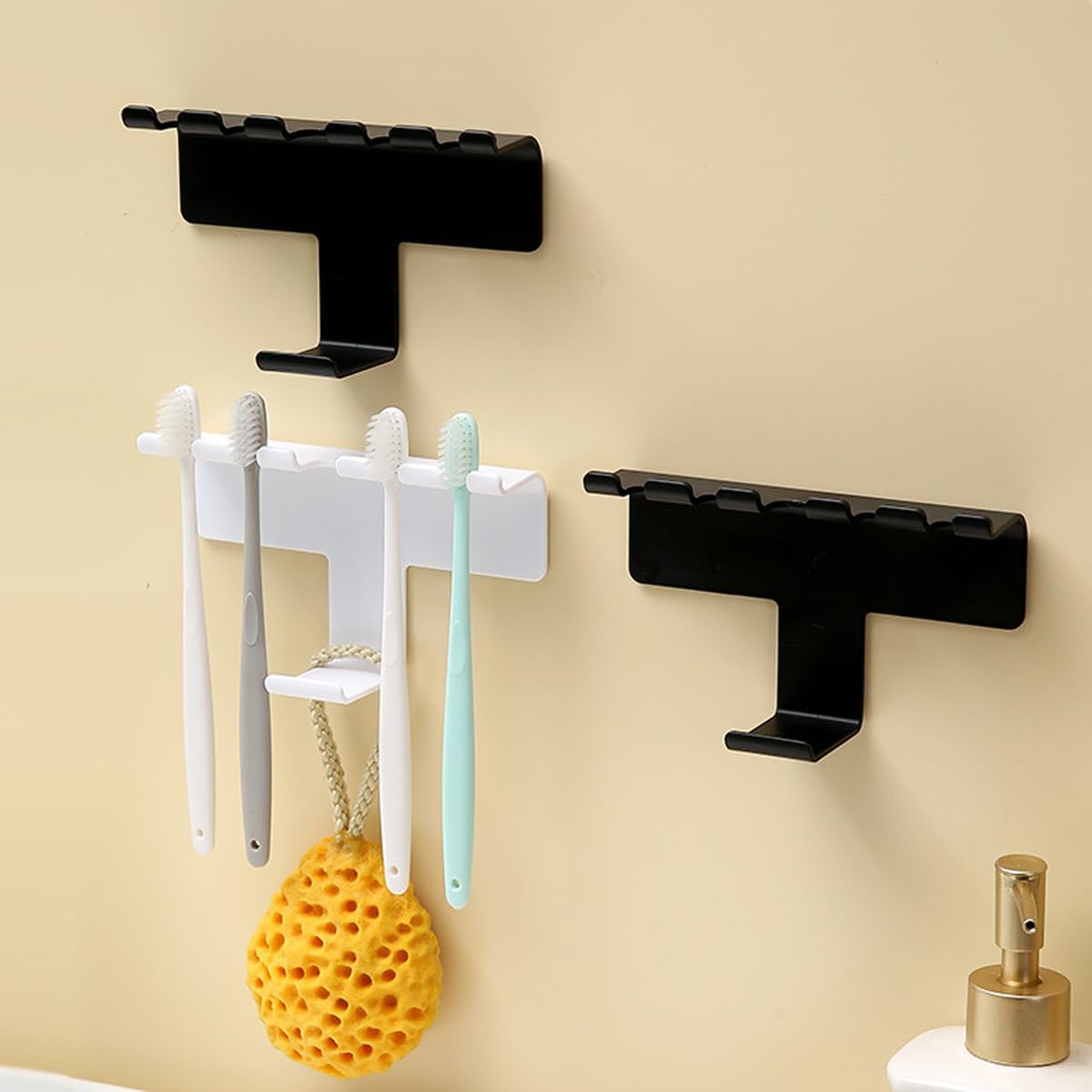 Two-Piece Self-Adhesive Plastic Toothbrush Holders