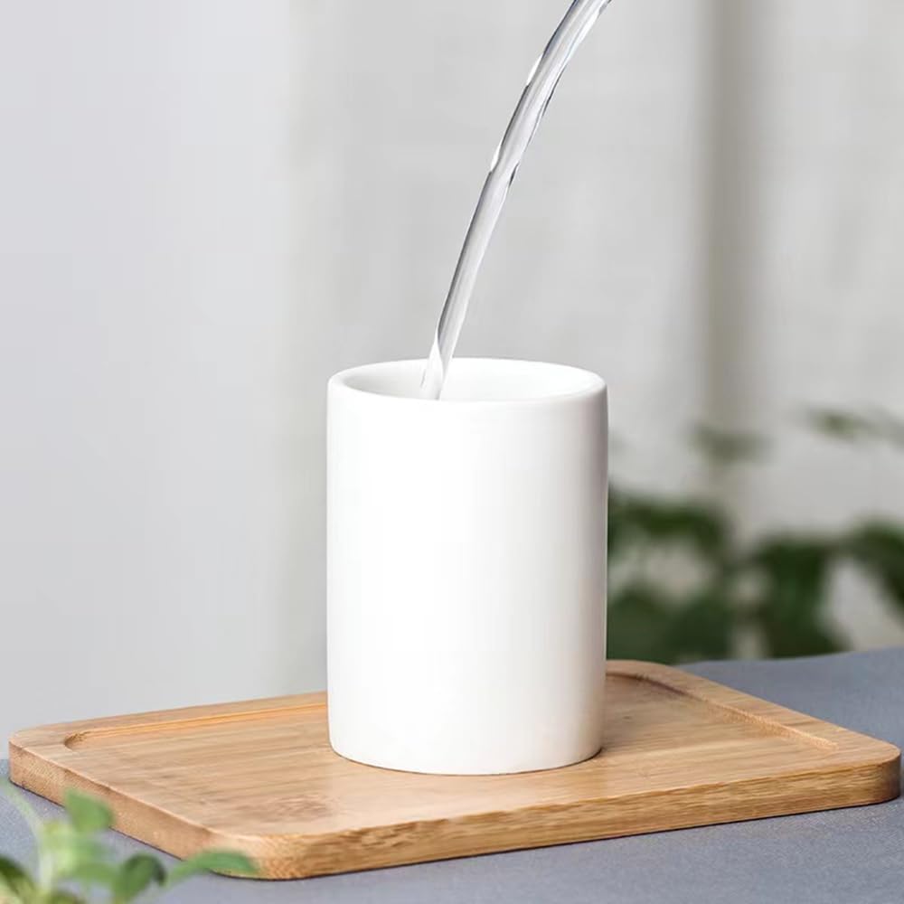 RabyLeo Simple Ceramic Mouthwash Cup Frosted Toothbrush Holder