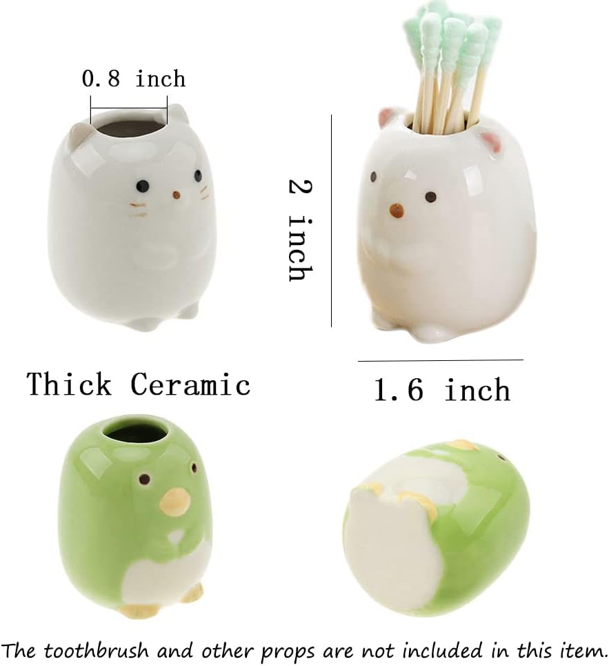 4 Animal Mini Ceramic Toothbrush Holder Set