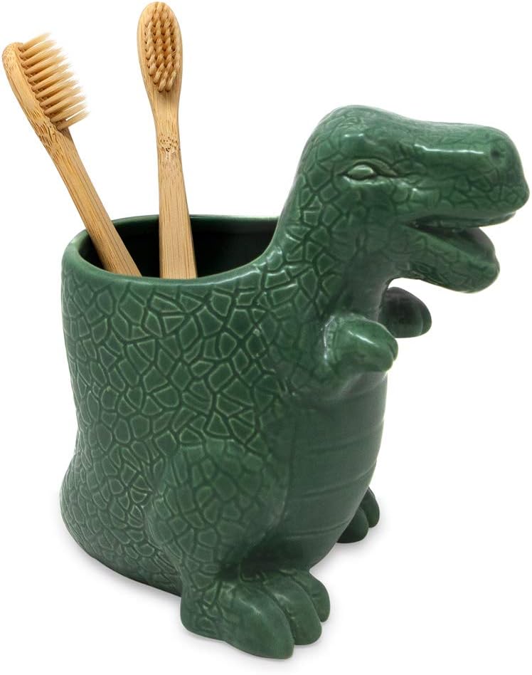 Isaac Jacobs Green Ceramic Dinosaur Cup and Brush Holder 1