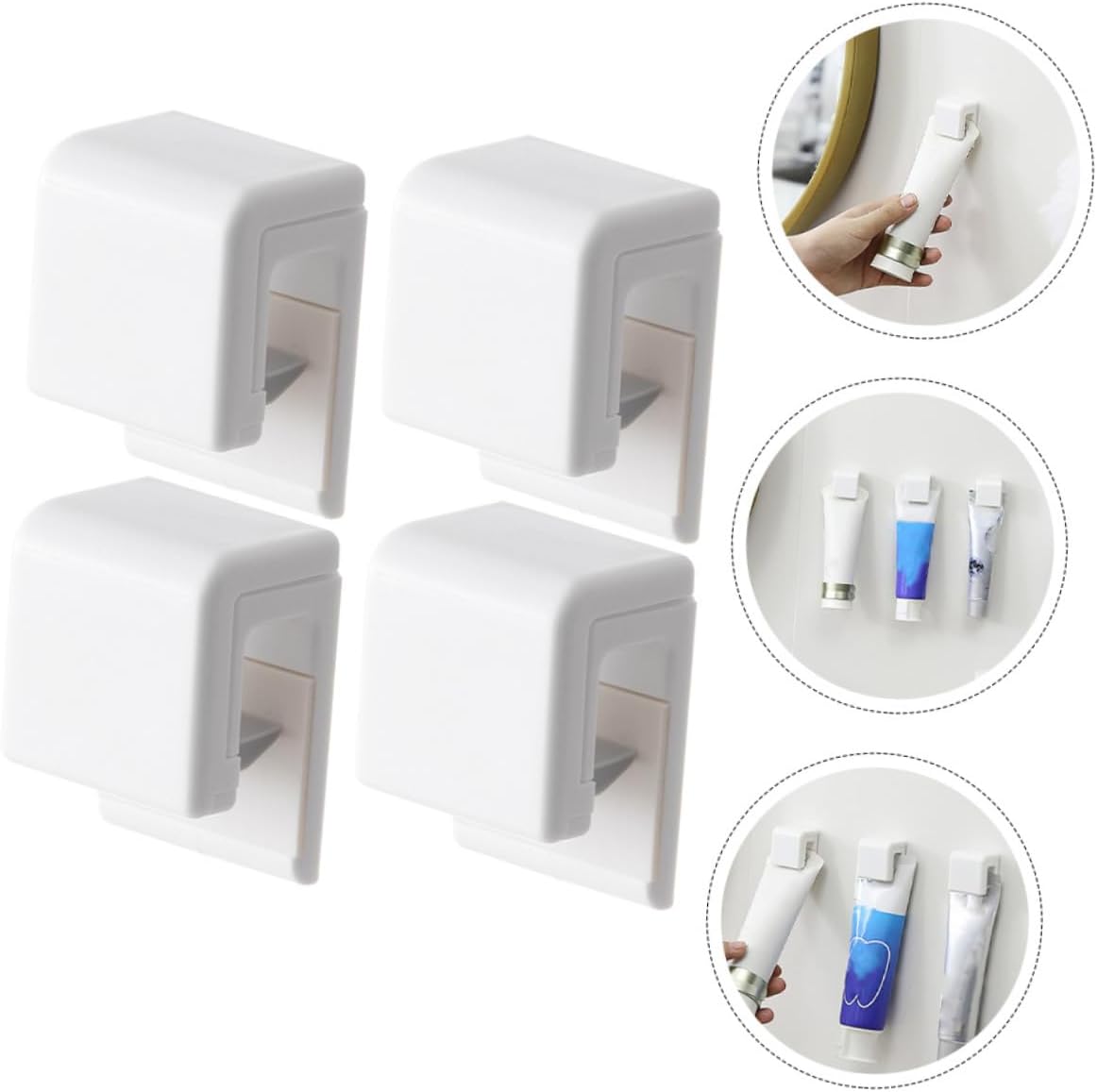 VICASKY 4pcs Toothpaste Clips Wall Hooks Self Adhesive Bathroom Organizer