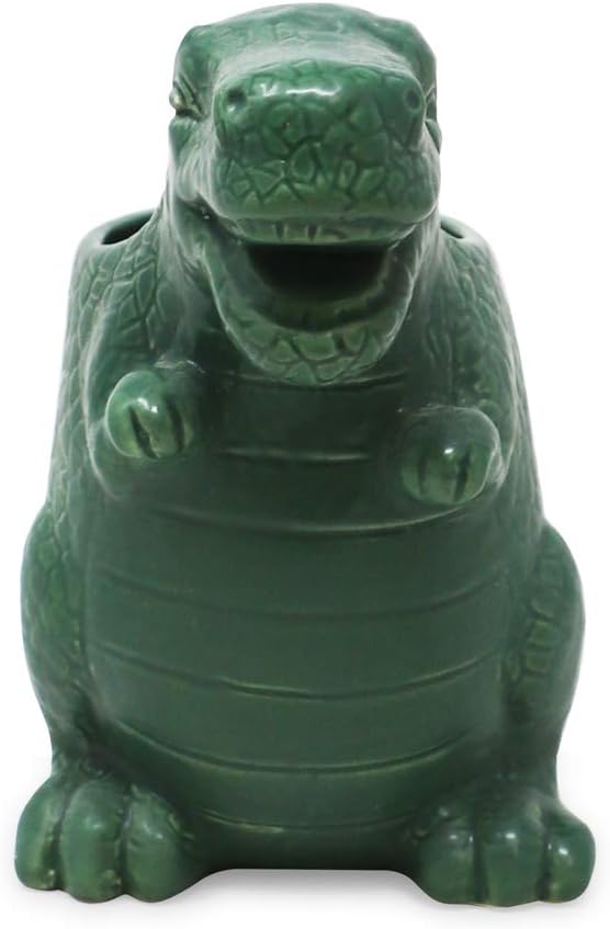 Isaac Jacobs Green Ceramic Dinosaur Cup and Brush Holder 1