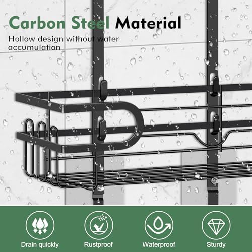 Shower Caddy with 3 Layers and 4 Hooks - Black