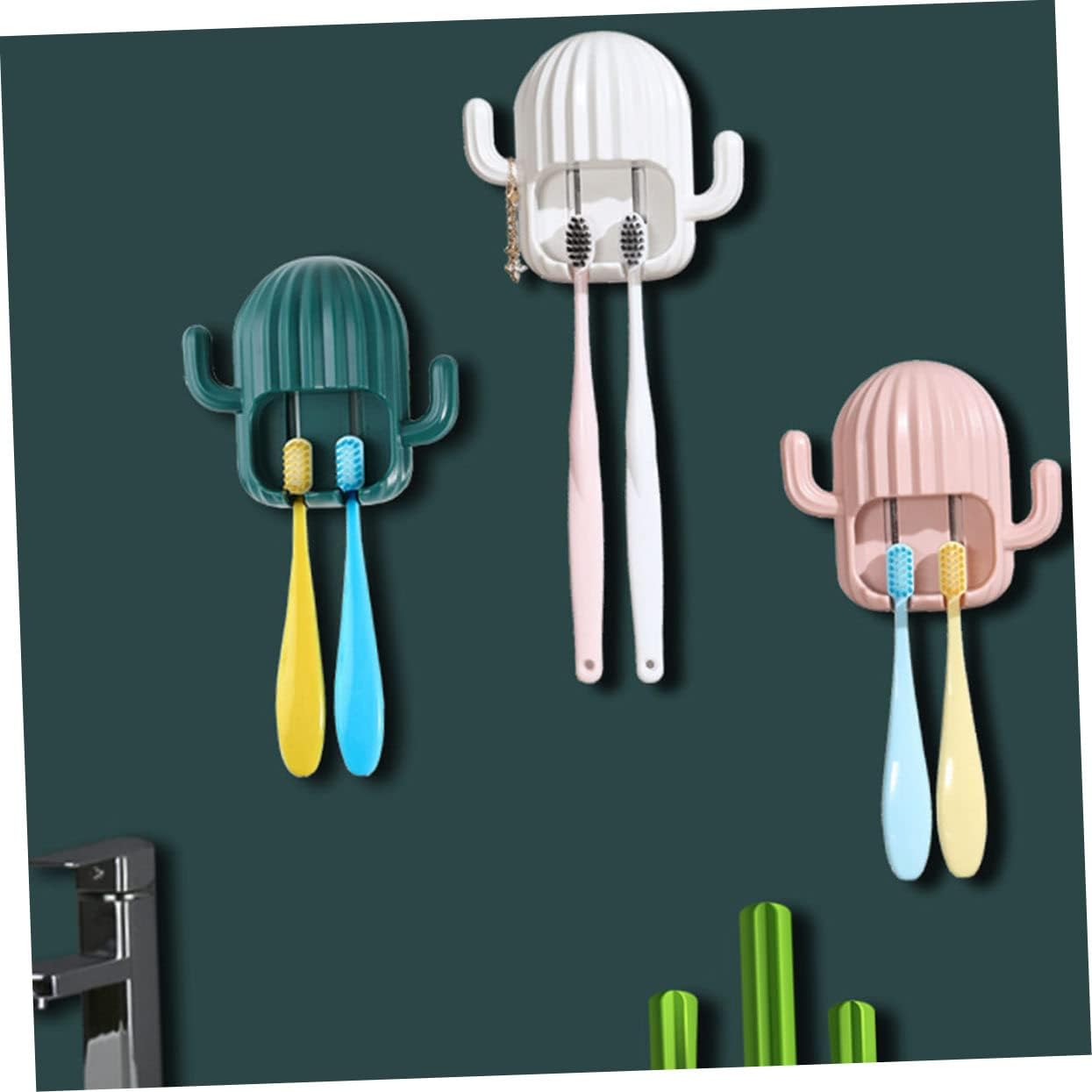 TopperFun Wall-Hanging 4-Pack ToothBrush Racks with Cactus Decor