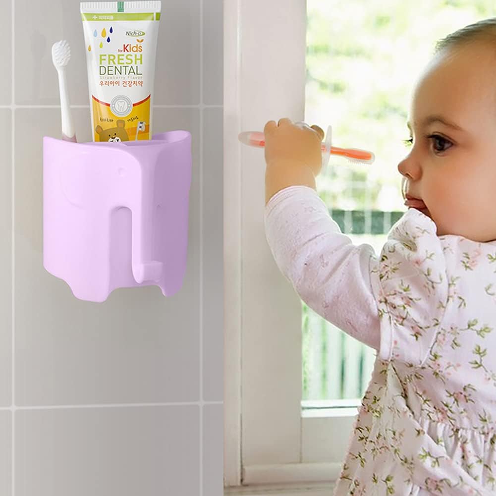 Kids Toothbrush Holder Cute Elephant Design Light Purple