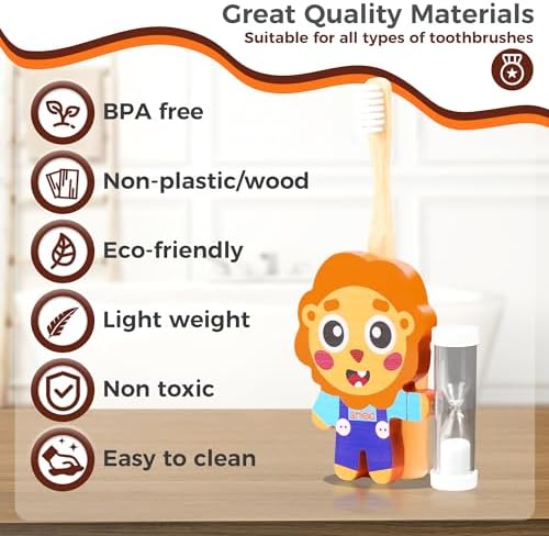 Arielo Lion Toothbrush Holder - 3-MIN Timer Kids Oral Care Tool
