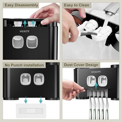 Wekity Wall Mounted Toothbrush Holder with Squeezers and Cups