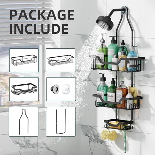 GAOKASE 3 Tier Shower Caddy with Baskets and Hooks - Black