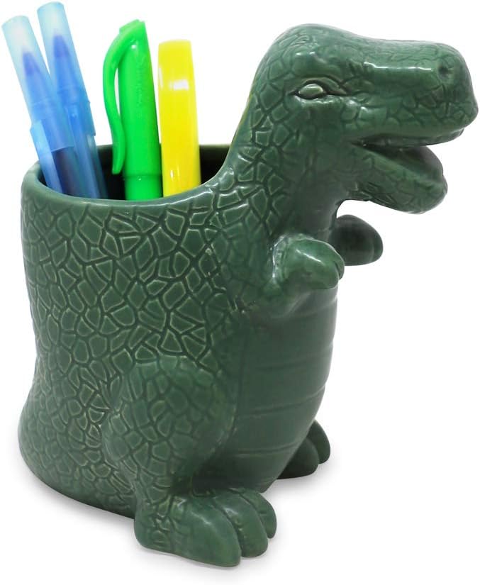 Isaac Jacobs Green Ceramic Dinosaur Cup and Brush Holder 1