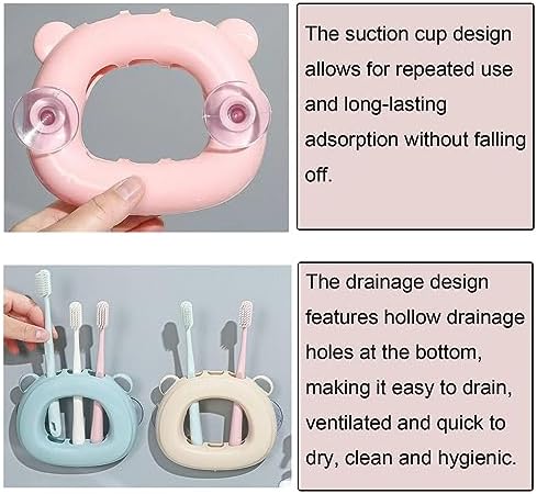 2 Pack Suction Toothbrush Holder with 3 Slots for Kids and Adults