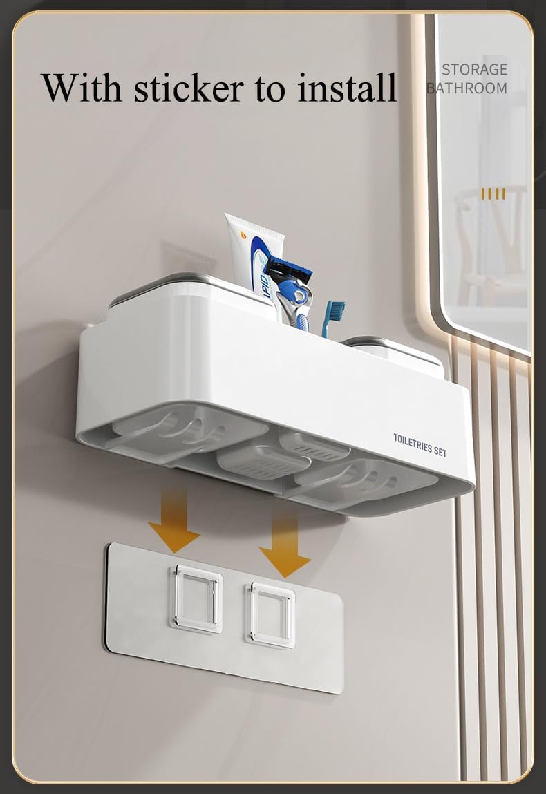 Wall-Mounted Toothbrush Holder for Bathroom 2 Cups Organizer