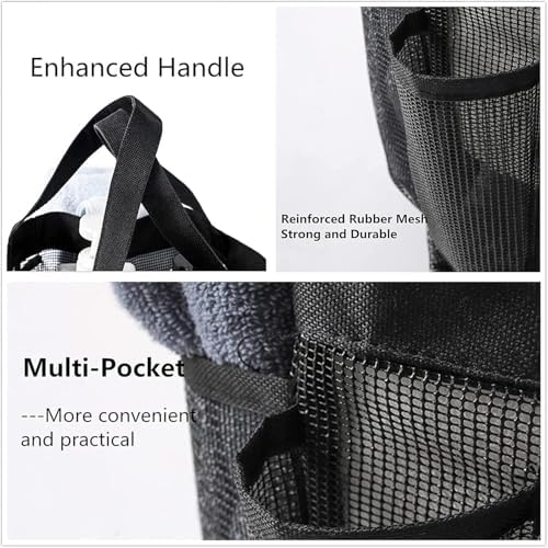 Portable Mesh Shower Caddy with 8 Deep Pockets - Black