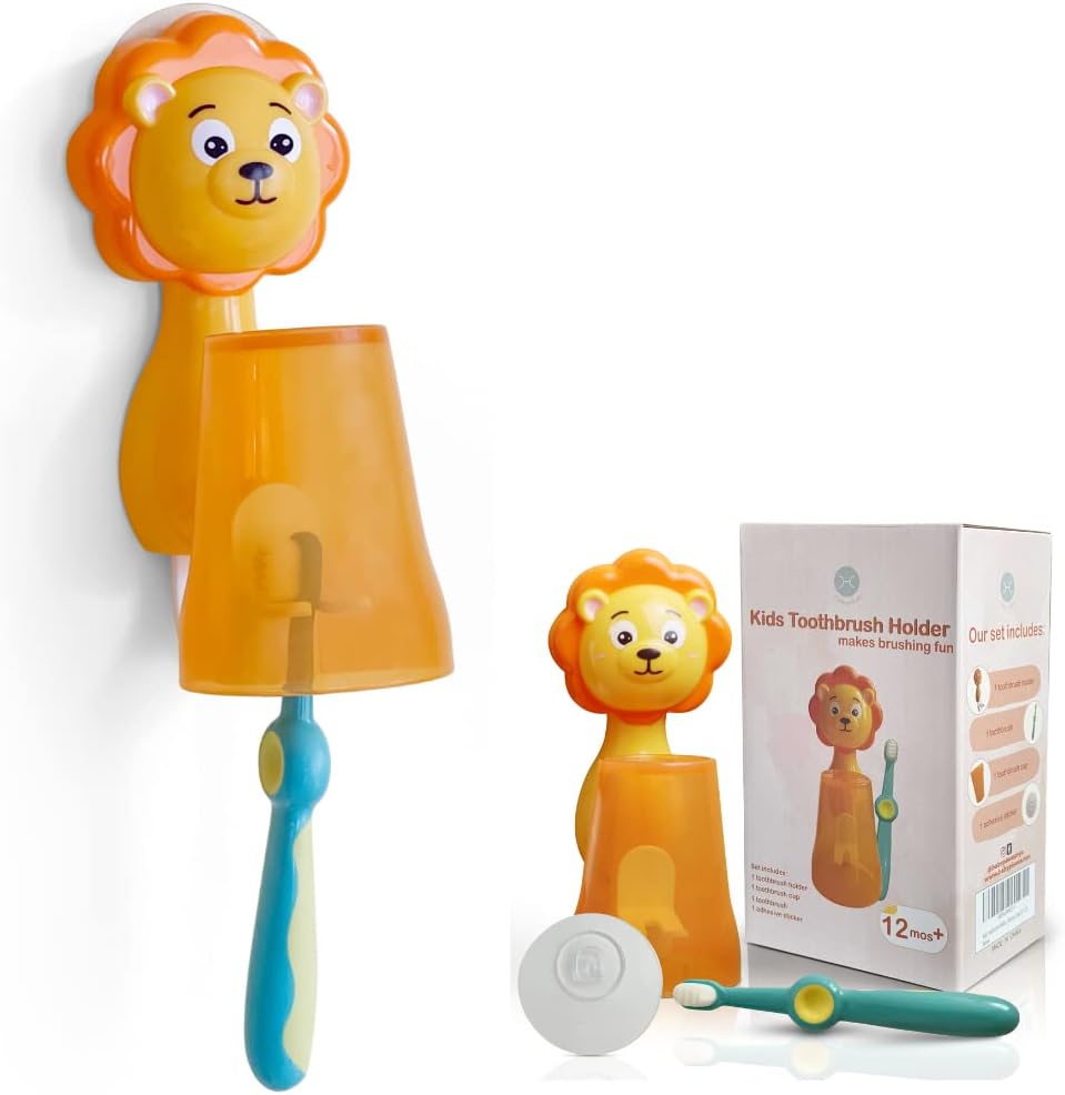 Lion Ultra Soft Bristle Toothbrush Wall-Mounted Organizer for Kids