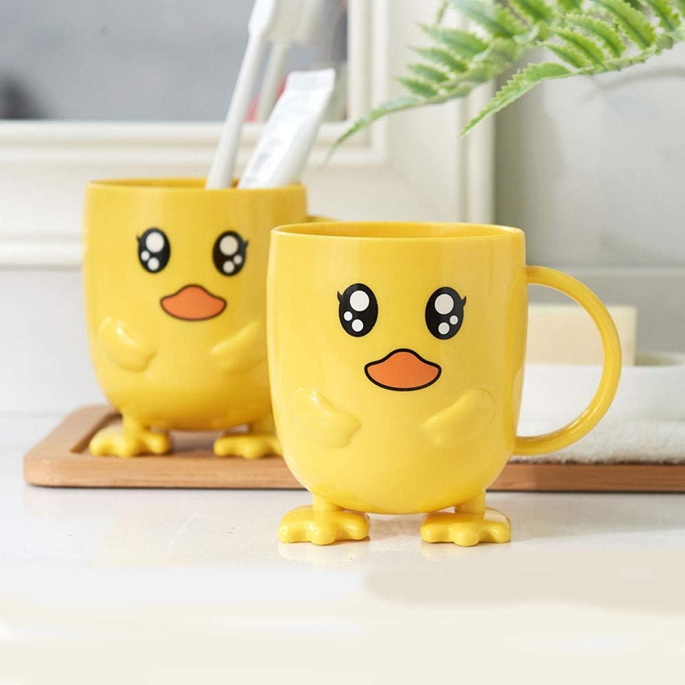 Unbreakable Toothbrush Toothpaste Holder 340ml Cartoon Duck Tumbler with Cup for Kids