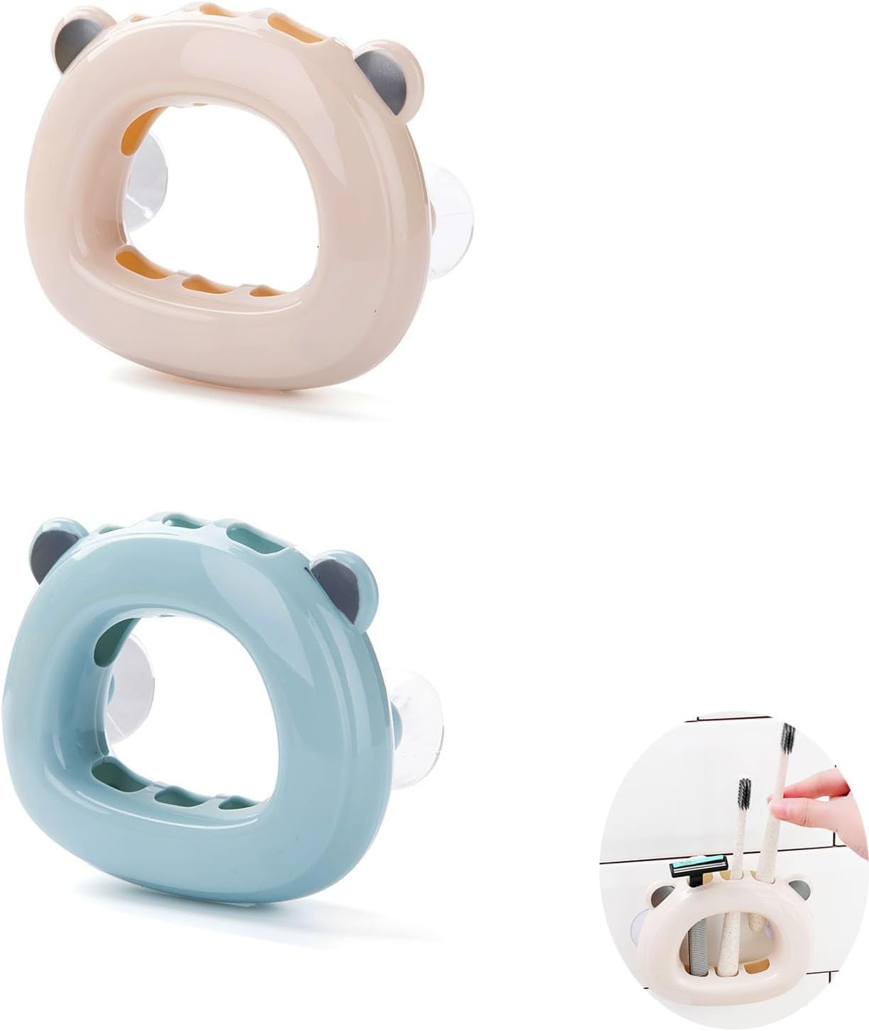 2 Pack Suction Toothbrush Holder with 3 Slots for Kids and Adults