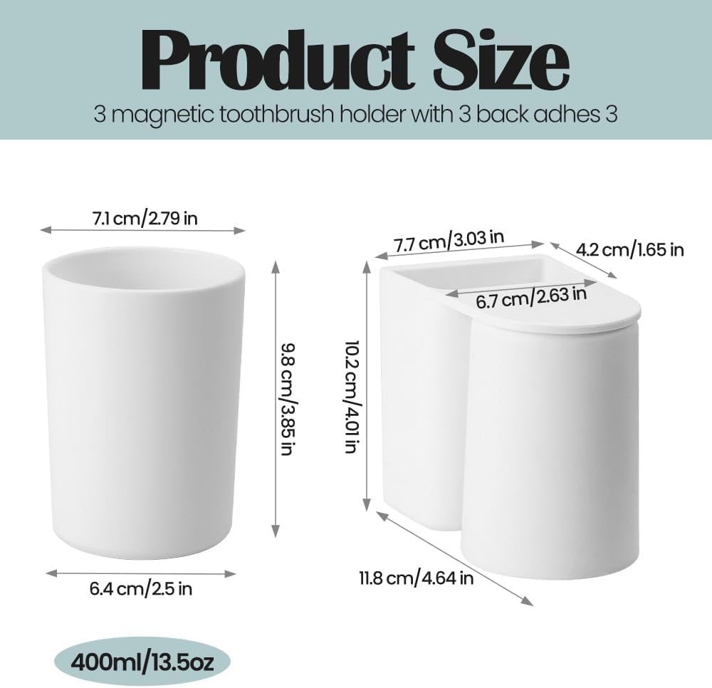 Perfect Space-Saving 3-Piece Magnetic Wall-Mounted Toothbrush Holder