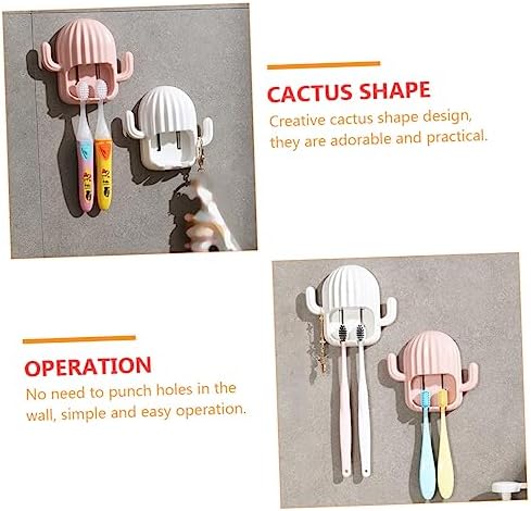 LIFKOME Wall-Mounted Cactus-Shape Toothbrush Towel Holder Pink White