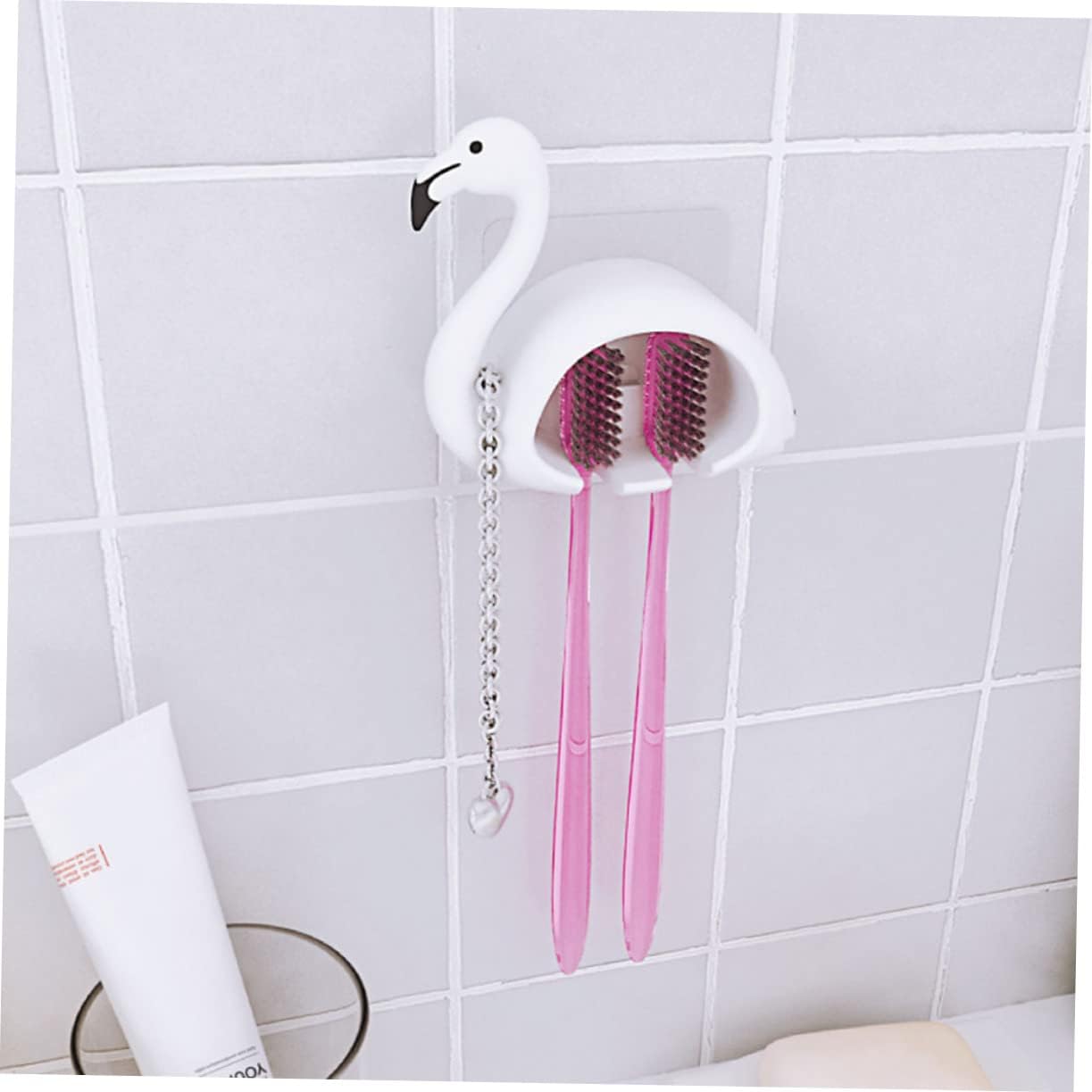 Flamingo Toothbrush Holder for Two Easy Suction Wall Toothbrush Case