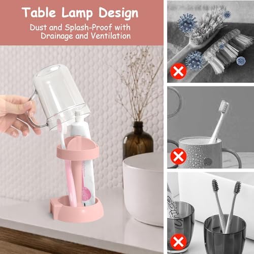 Raydejin Smart Toothbrush Holder with Cup for Bathroom Pink