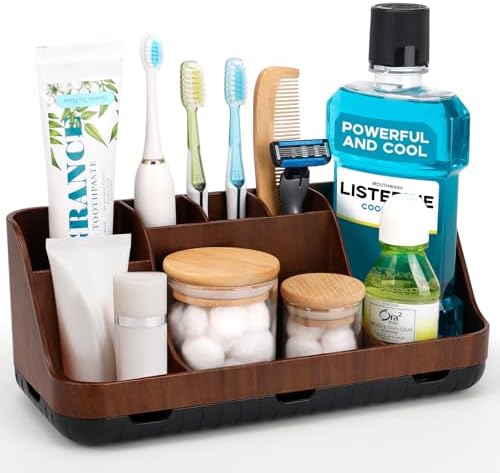 GFWARE Wood Toothbrush Holder with 7 Slots Organizer